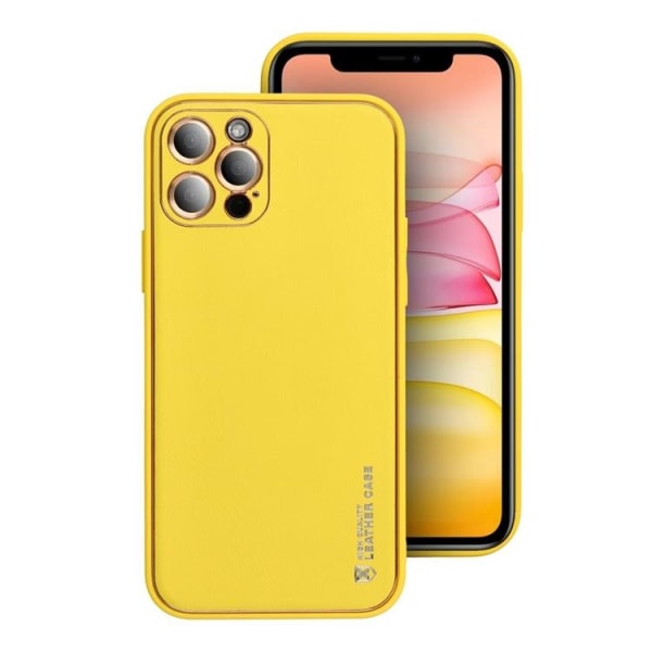iPhone 15 Plus -puhelimen nahkasuoja - keltainen