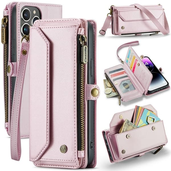 CASEME Plånboksfodral Konstläder till iPhone 14 Pro Max - Rosa