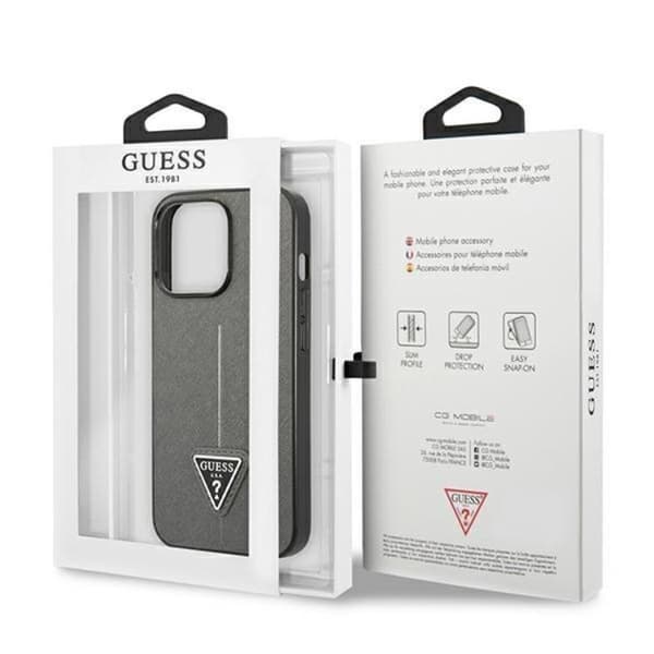GUESS iPhone 14 Pro Skal Saffiano Triangle Logo - Silver Silver