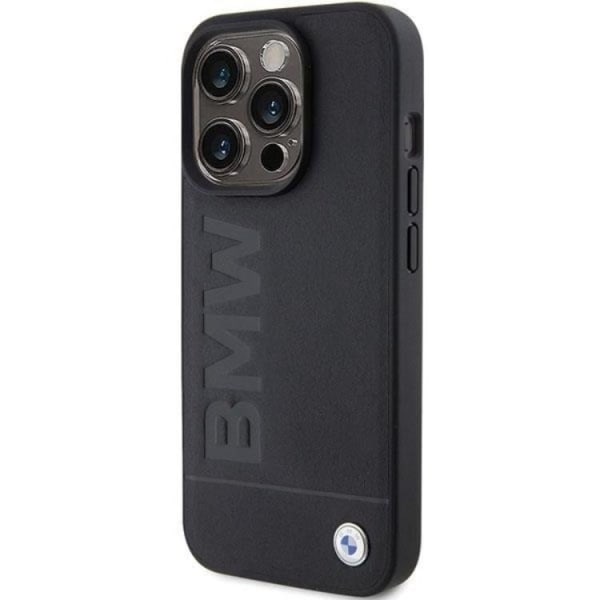 BMW iPhone 15 Pro Max matkapuhelimen suojakuori, nahkainen kuumaleima - musta