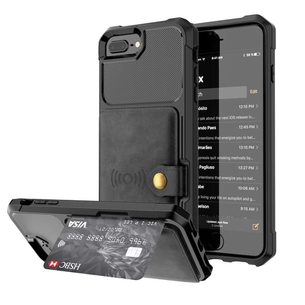 Kickstand Läder Coated Mobilskal iPhone 8 Plus - Svart Black