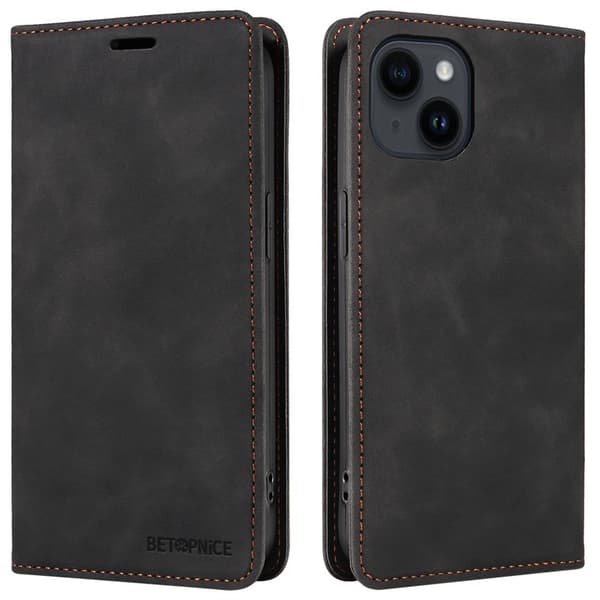 BETOPNICE 003 iPhone 15 Plus Plånboksfodral Konstläder - Svart