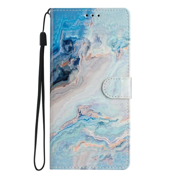 Samsung Galaxy S26 Edge Plånboksfodral Konstläder Mönstertryck Ställ Blå Marmor