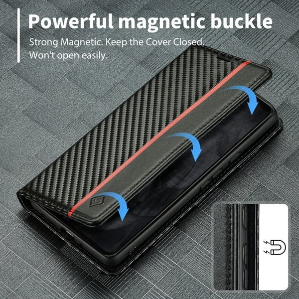 LC.IMEEKE Google Pixel 8 Pro Plånboksfodral Konstläder - Carbon Fiber - Svart