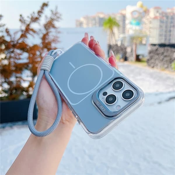 Mobilskal till iPhone 15 Pro Max MagSafe Lens Kickstand med Handrem - Grå Grå