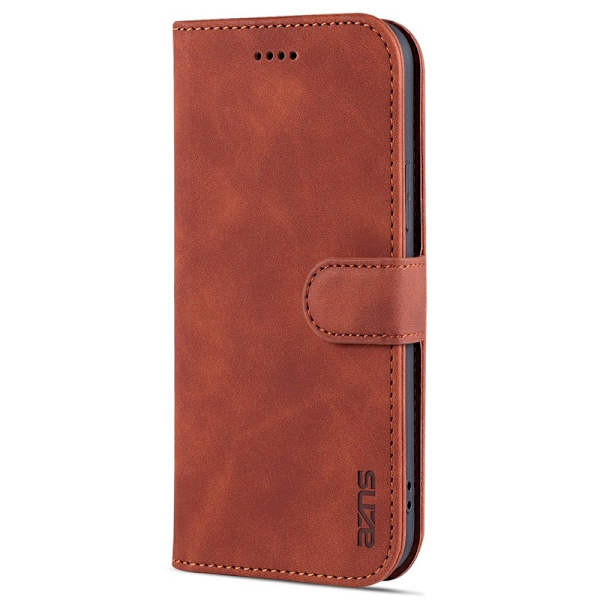 AZNS iPhone 15 Plus Plånboksfodral Ställ Konstläder - Brun