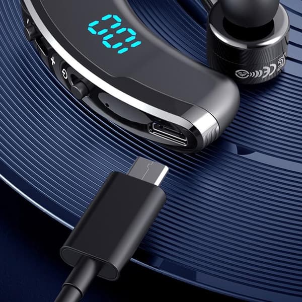 Single In-Ear Hörlur Bluetooth Med Display och med laddningsfodral V9S - Blå Blå