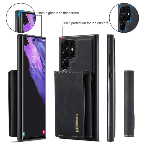 DG.MING M1 Konstläder Plånboksfodral för Samsung Galaxy S23 Ultra - Svart