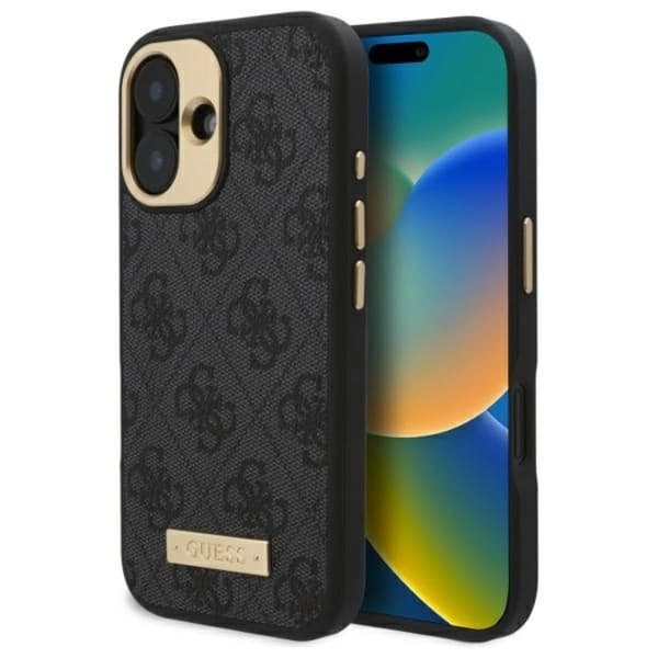 Guess Telefontaske til iPhone 16 Plus MagSafe 4G Logo Plate - Sort Black