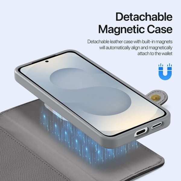 DUX DUCIS Äkta Läder Plånboksfodral för Samsung Galaxy S25 Edge - Grå