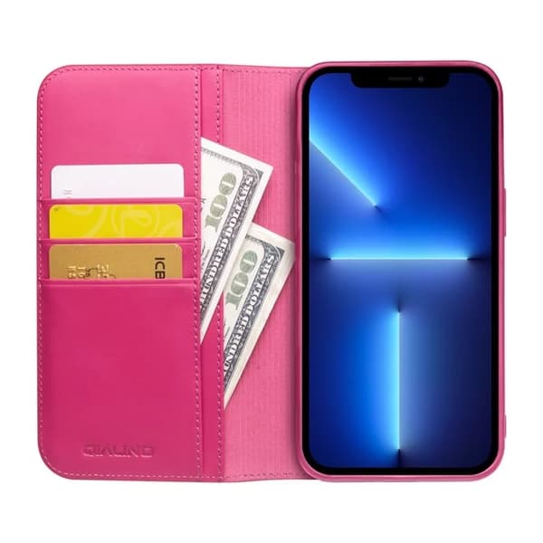QIALINO iPhone 13 Pro Plånboksfodral Äkta läder - Rosa Rosa