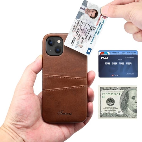 SUTENI iPhone 14 Plus Skal Korthållare - Brun