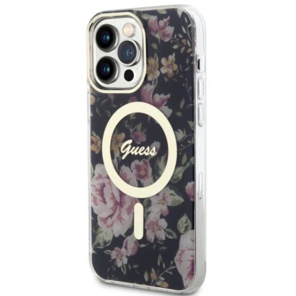 Guess iPhone 14 Pro -puhelinkuori MagSafe Flower - Musta