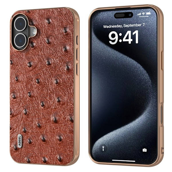 ABEEL Mobilskal till iPhone 16 Plus Electroplating Äkta Läder - Brun