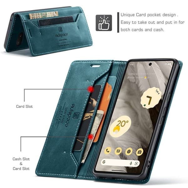 AUTSPACE A01 Fodral för Google Pixel 7 5G - KonstLäder - Blå