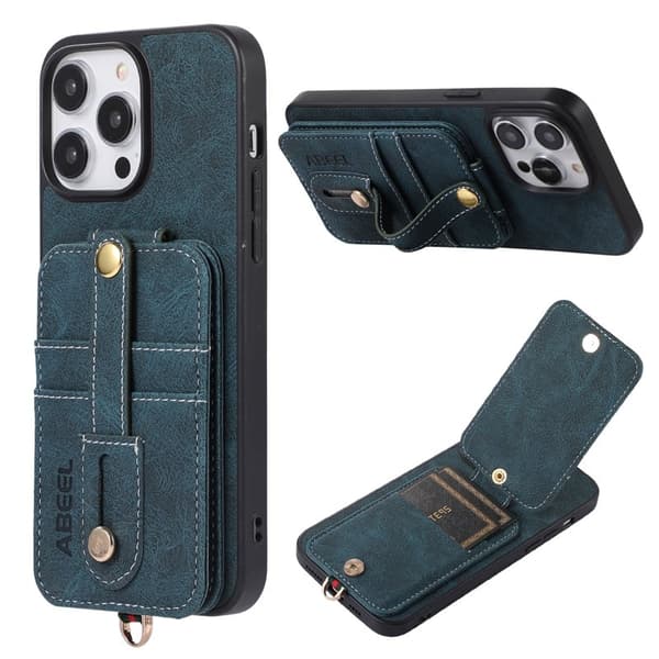 ABEEL Style 02 Mobilskal till iPhone 15 Pro Läder TPU Kickstand Blå
