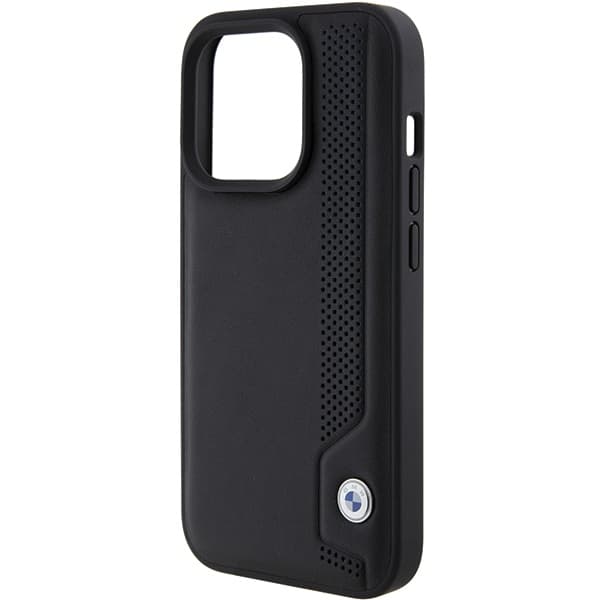 BMW telefontaske til iPhone 15 Pro Max MagSafe læder blå prikker - sort
