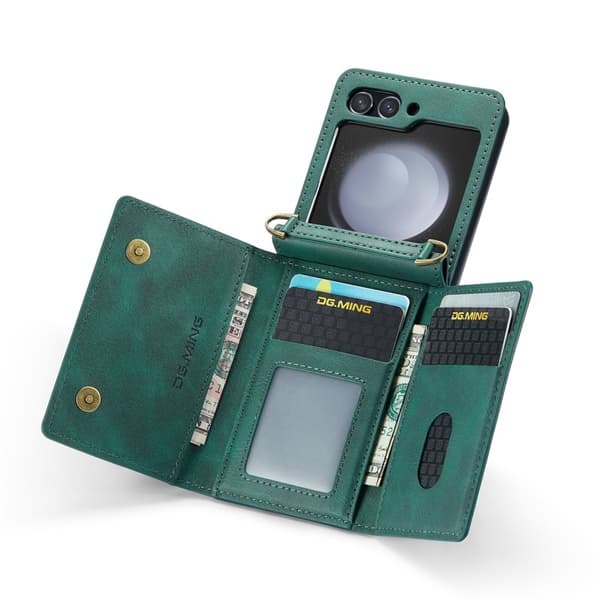 DG.MING Samsung Galaxy Z Flip7 FE Plånboksfodral RFID-Skydd Grön