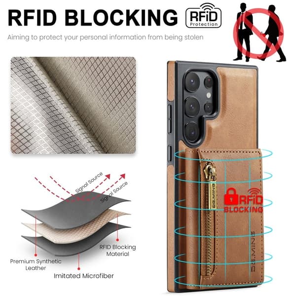 DG.MING Plånboksfodral för Samsung Galaxy S22 Ultra 5G - Brun