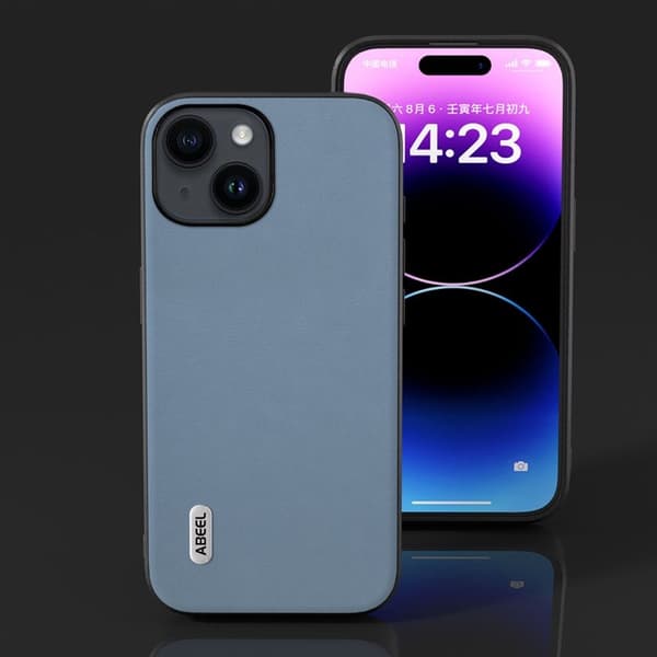 ABEEL Mobilskal till iPhone 15 Plus Texturerat PU Läder TPU - Blå