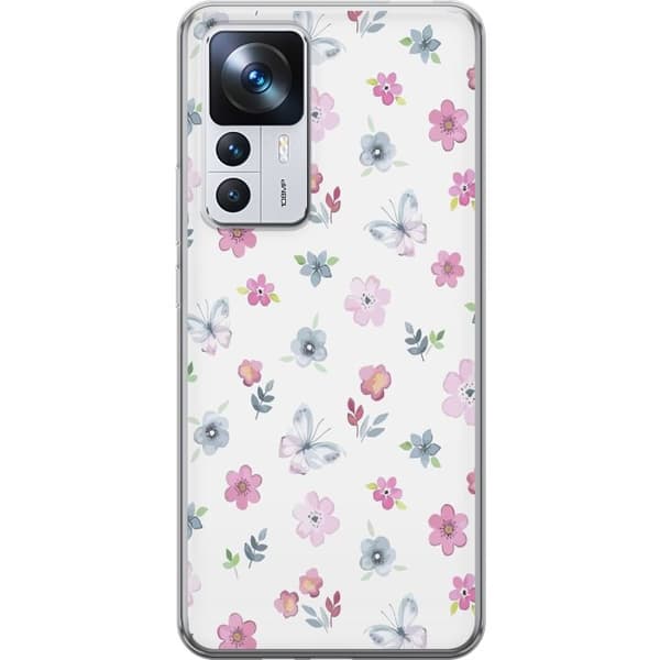Telefontaske til Xiaomi 12T Pro med blomster og sommerfugle
