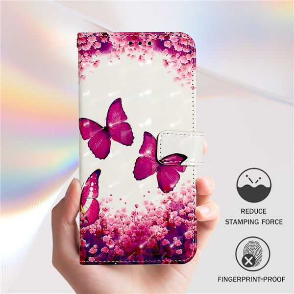 iPhone 16e Plånboksfodral Printing Pattern Med Rem Rosa