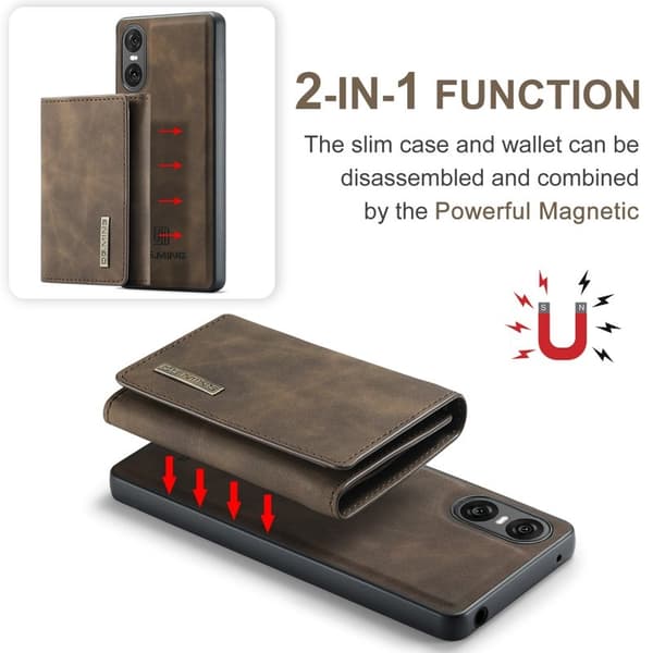 DG.MING Sony Xperia 10 VI Kickstand Konstläder Plånboksfodral Brun
