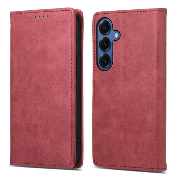 Samsung Galaxy S26+ Plånboksfodral RFID Skydd Konstläder - Röd