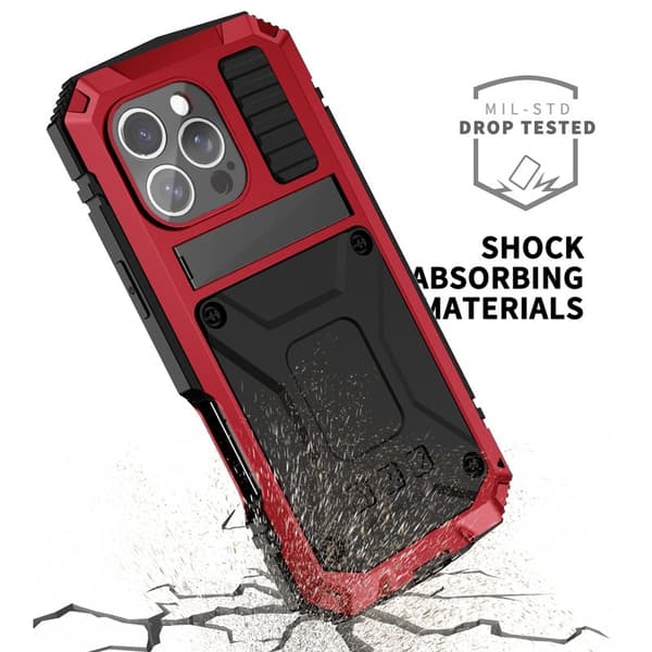 R-JUST Mobilskal till iPhone 16 Pro Max PC+Silicone+Metal Kickstand Röd