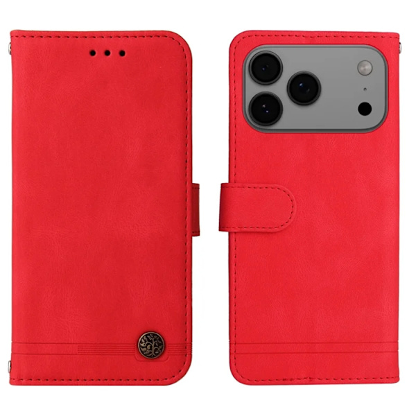 iPhone 17 Pro Max Plånboksfodral Skin Touch med Rem Röd