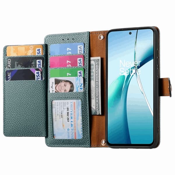 Nothing Phone (3a) Konstläder Plånboksfodral RFID-Skydd Zipper med Rem - Grön