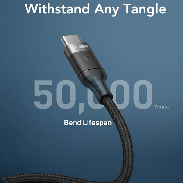 Veger USB-C til USB-C Kabel 1.5m 2.4A - Sort Svart