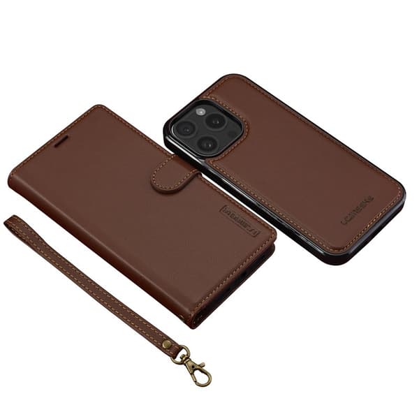 LC.IMEEKE L2 Series iPhone 15 Pro Plånboksfodral Konstläder - Brun