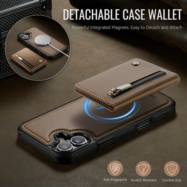 JEEHOOD J12 Mobilskal till iPhone 17 Magnetiskt Konstläder Brun