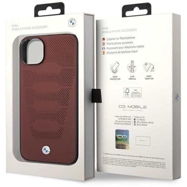 BMW Mobilskal till iPhone 14 Läder Seats Pattern - Burgundy