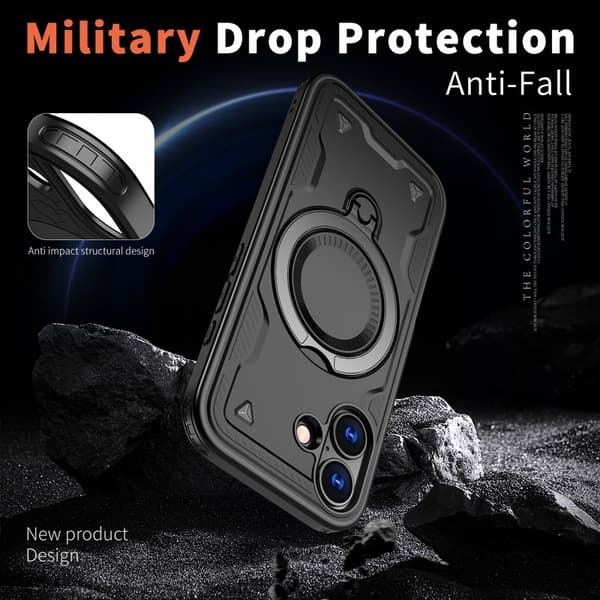 Mobilskal till iPhone 17 Plast Militärskydd Kickstand - Svart