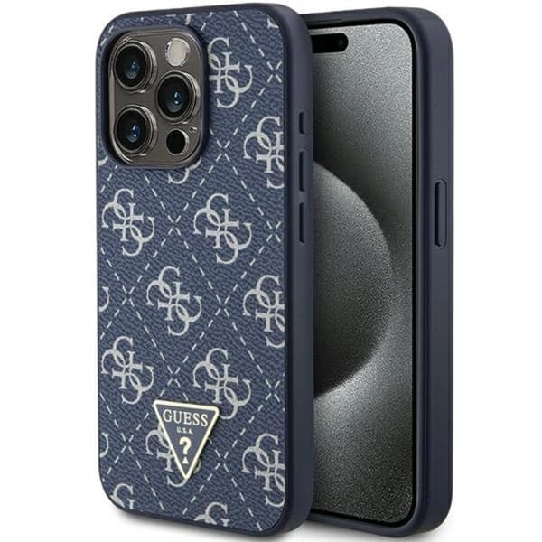 Guess iPhone 15 Pro -puhelinkuori 4G Triangle Metal Logo - Sininen Blå