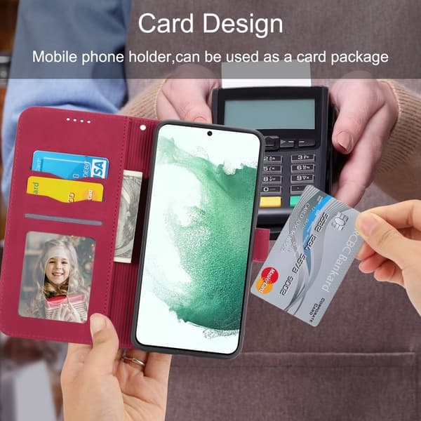 DIERFENG DF-03 Plånboksfodral för Samsung Galaxy S22+ 5G - Röd Konstläder