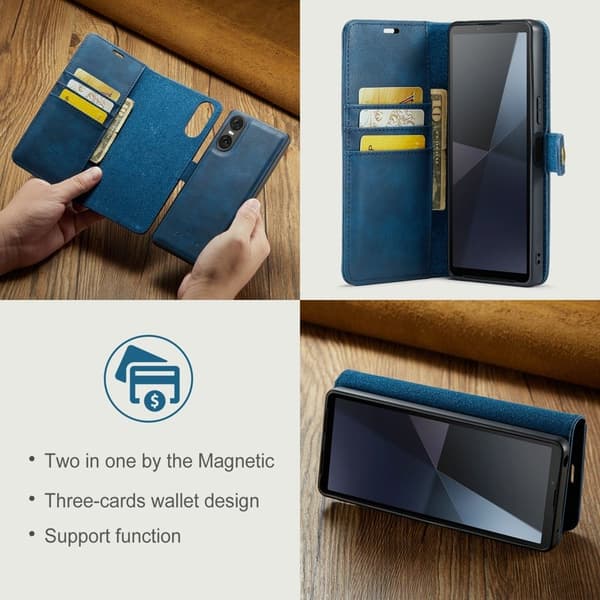 DG.MING Sony Xperia 10 VI Plånboksfodral 2 i 1 Removable Äkta läder - Blå