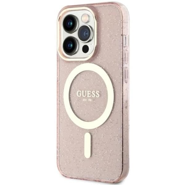 Guess iPhone 14 Pro Mobilskal MagSafe Glitter Guld - Rosa Rosa