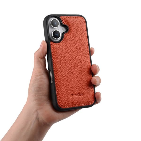 MELKCO Mobilskal till iPhone 16 Äkta Läder PC Orange