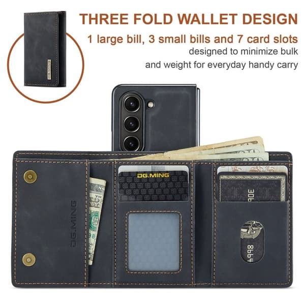 DG.MING Magnetiskt Avtagbart Plånboksfodral Samsung Galaxy Z Fold5 Svart