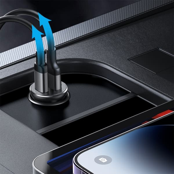 Joyroom Mini Metall Billaddare 30W 2x USB-C - Musta Black