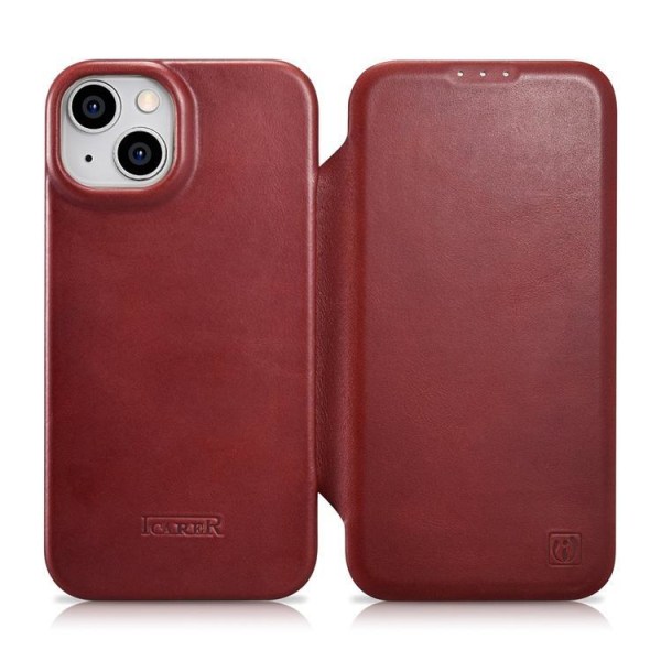 iCarer iPhone 14 -lompakkokotelo Magsafe nahka - punainen