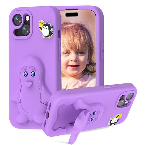 Penguin Mobilskal till iPhone 14/13 Kickstand Stöttålig EVA - Lila
