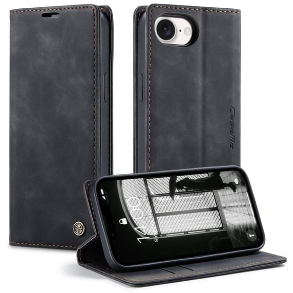 CASEME 013 iPhone 16e Case Plånboksfodral Konstläder - Svart