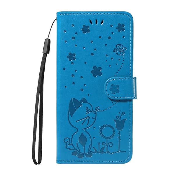 Samsung Galaxy S26 / S26 Pro Plånboksfodral Konstläder Cat Bee Mönster - Blå