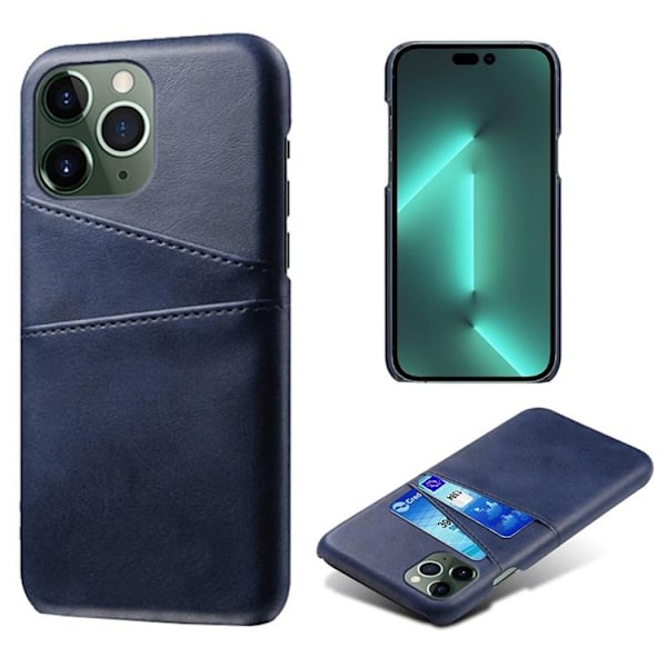 iPhone 14 Pro Max Skal Korthållare PU Läder - Blå