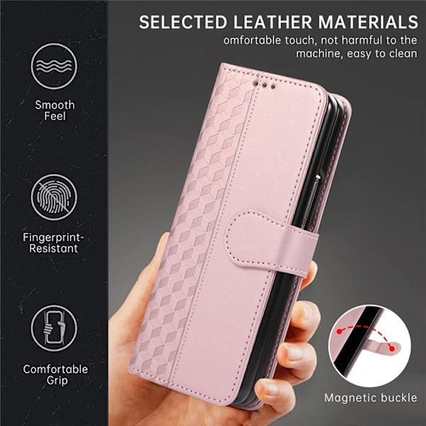 Galaxy Z Fold7 Plånboksfodral 3D Rhombus Grid Imprinted Rosa