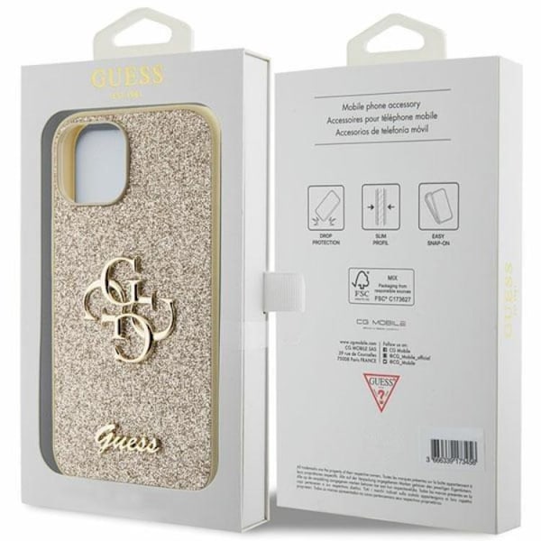 Guess iPhone 15 Mobilskal Glitter Script Big - Guld